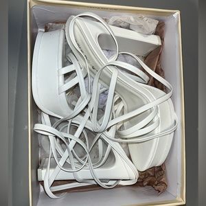 public desire white lace up thin block heels